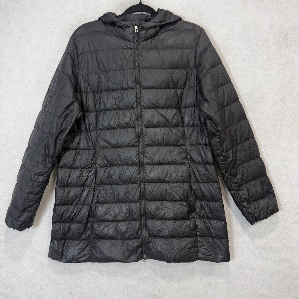 Eddie Bauer Coat Womens XL Black 650 Down Puffer Hooded Quilted Zip Lightweight